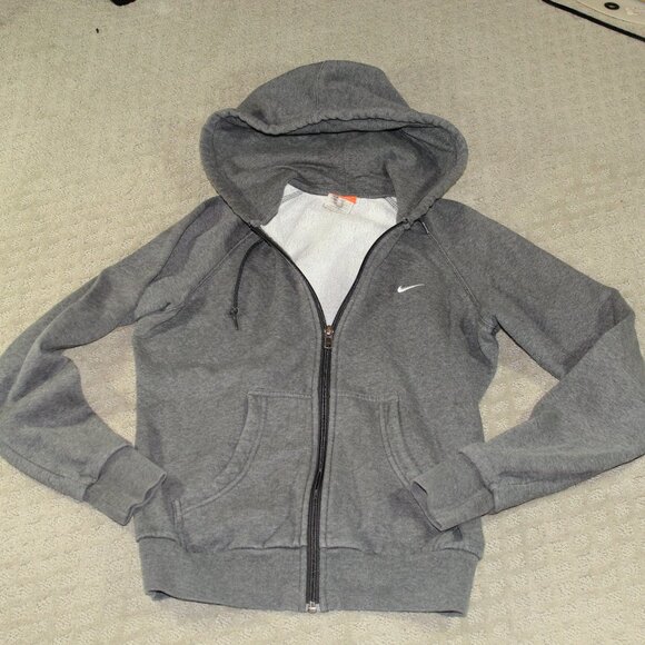 Nike Vintage Y2K Medium Grey Classic Zip Hoodie Fleece Hooded Jacket - Picture 1 of 5
